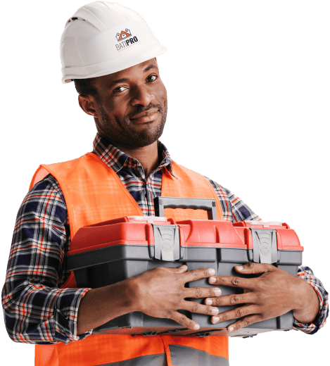 Ouvrier de construction avec boîte à outils